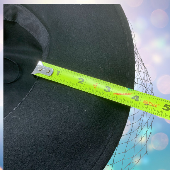 Elegant Black Wide Brim Dress Hat Rose Mesh Organza Bow Veil Church Derby Wool - Picture 9 of 9